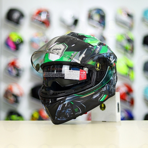 Mũ Fullface E81 Đen Bóng + Dán Tem Decal Kawasaki Ninja FREESHIP