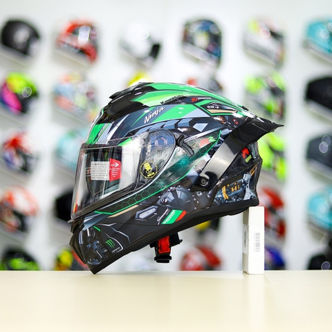 Mũ Fullface EGO E81 Đen Bóng + Dán Tem Decal Kawasaki Ninja FREESHIP