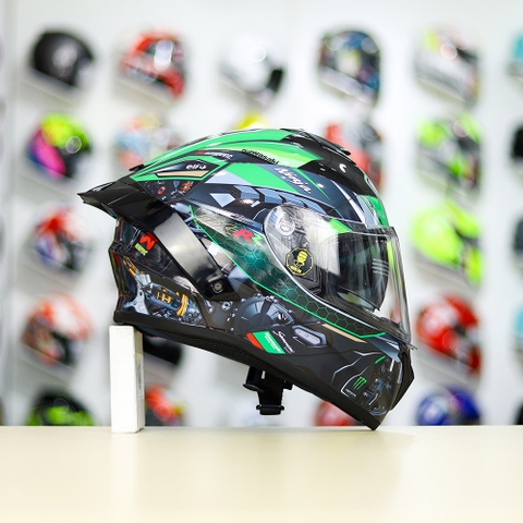 Mũ Fullface EGO E81 Đen Bóng + Dán Tem Decal Kawasaki Ninja FREESHIP