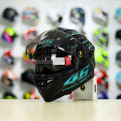 Mũ EGO E81 Đen Bóng + Dán Tem Decal AGV PROJECT 46 Xanh Ngọc FREESHIP