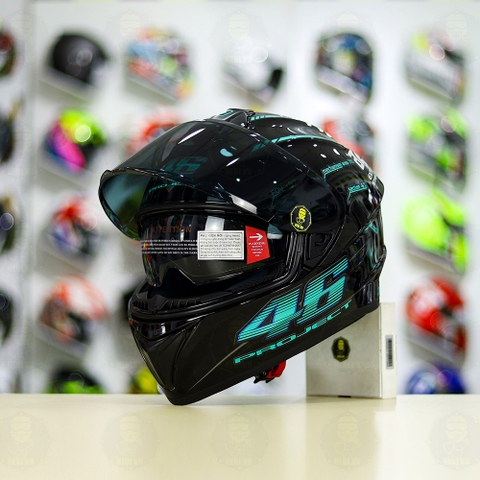 Mũ EGO E81 Đen Bóng + Dán Tem Decal AGV PROJECT 46 Xanh Ngọc FREESHIP
