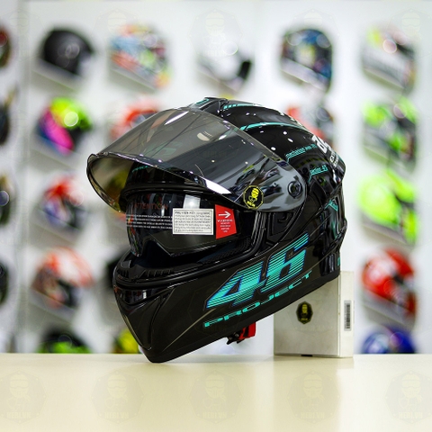 Mũ EGO E81 Đen Bóng + Dán Tem Decal AGV PROJECT 46 Xanh Ngọc FREESHIP