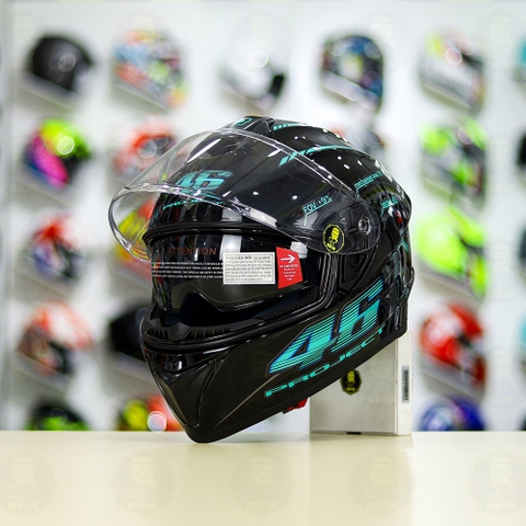 Mũ EGO E81 Đen Bóng + Dán Tem Decal AGV PROJECT 46 Xanh Ngọc FREESHIP