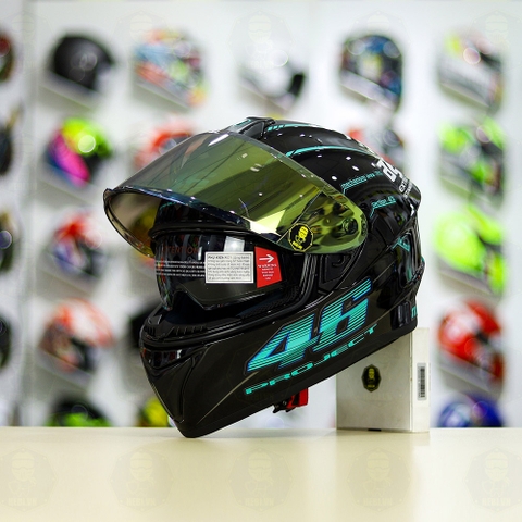 Mũ EGO E81 Đen Bóng + Dán Tem Decal AGV PROJECT 46 Xanh Ngọc FREESHIP