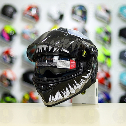 Mũ EGO E81 Đen Bóng + Dán Tem Decal Venom Xám FREESHIP