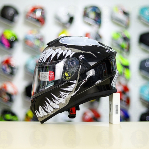 Mũ EGO E81 Đen Bóng + Dán Tem Decal Venom Xám FREESHIP