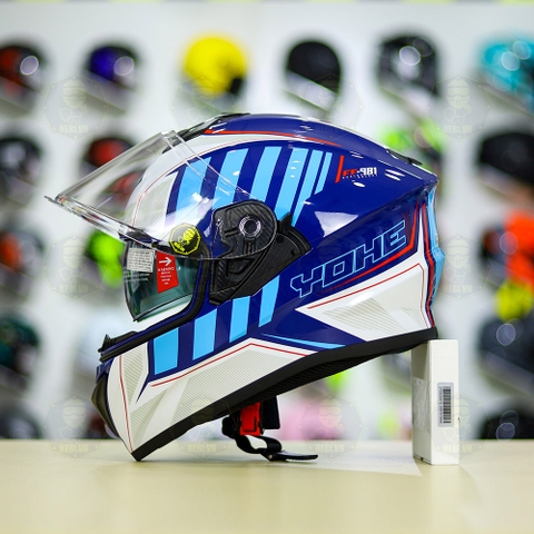 Mũ Fullface Yohe 981 T1 Trắng Xanh Bóng FREESHIP