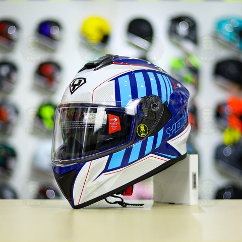 Mũ Fullface Yohe 981 T1 Trắng Xanh Bóng FREESHIP