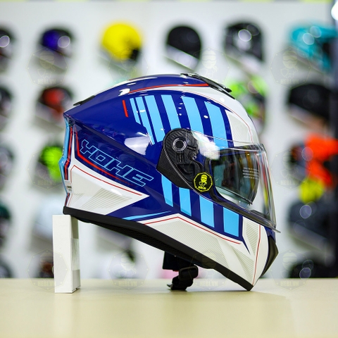 Mũ Fullface Yohe 981 T1 Trắng Xanh Bóng FREESHIP