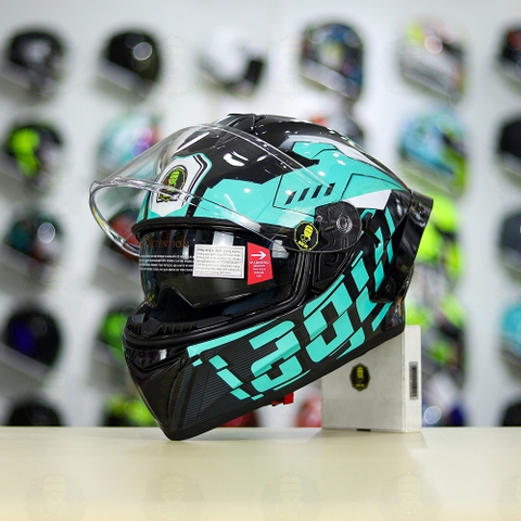 Mũ Fullface EGO E81 Đen Bóng + Tem Decal AGV Myth V2 Xanh Ngọc FREESHIP