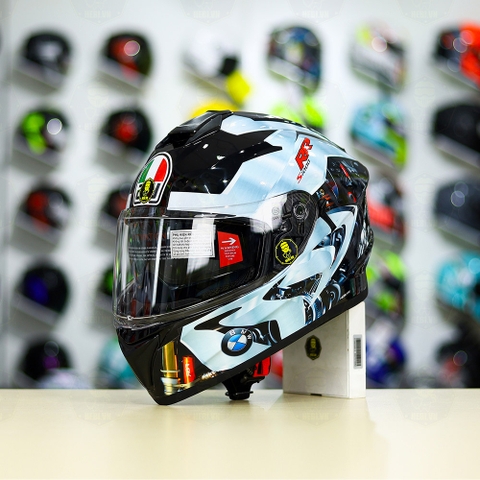 Mũ EGO E81 Đen Bóng + Dán Tem Decal BMW Bạc FREESHIP