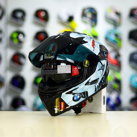 Mũ EGO E81 Đen Bóng + Dán Tem Decal BMW Bạc FREESHIP