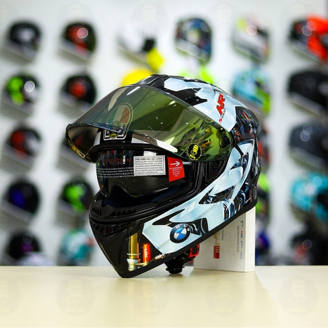 Mũ EGO E81 Đen Bóng + Dán Tem Decal BMW Bạc FREESHIP