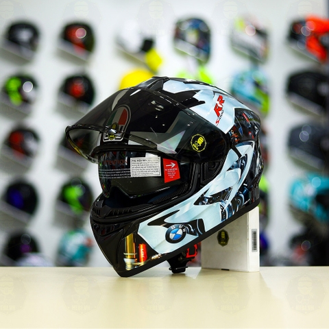 Mũ EGO E81 Đen Bóng + Dán Tem Decal BMW Bạc FREESHIP