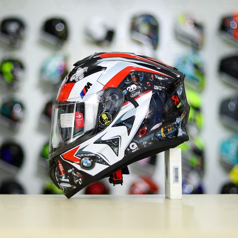 Mũ Fullface EGO E81 Đen Bóng + Dán Tem Decal BMW HP4 Đỏ FREESHIP