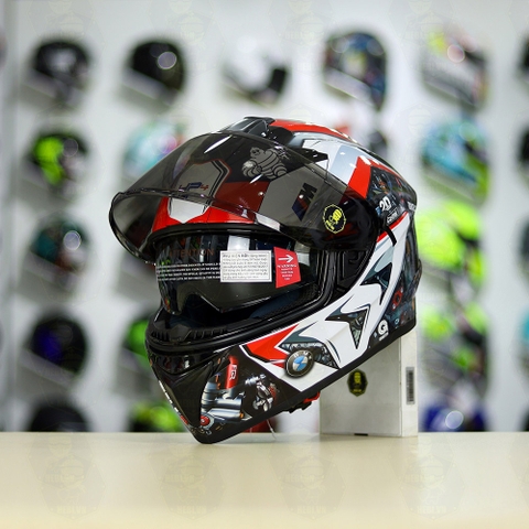 Mũ Fullface EGO E81 Đen Bóng + Dán Tem Decal BMW HP4 Đỏ FREESHIP