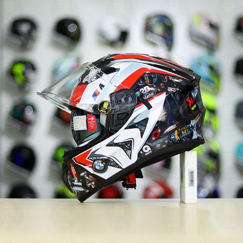 Mũ Fullface EGO E81 Đen Bóng + Dán Tem Decal BMW HP4 Đỏ FREESHIP