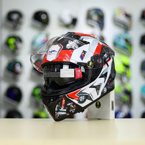 Mũ Fullface EGO E81 Đen Bóng + Dán Tem Decal BMW HP4 Đỏ FREESHIP