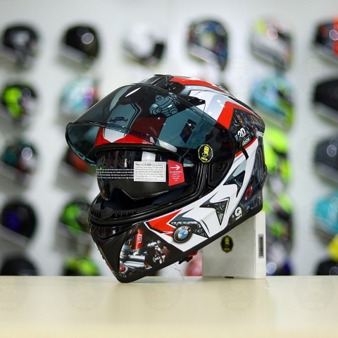 Mũ Fullface EGO E81 Đen Bóng + Dán Tem Decal BMW HP4 Đỏ FREESHIP