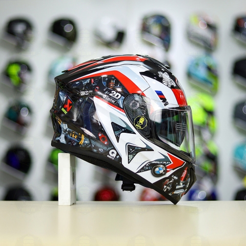 Mũ Fullface EGO E81 Đen Bóng + Dán Tem Decal BMW HP4 Đỏ FREESHIP