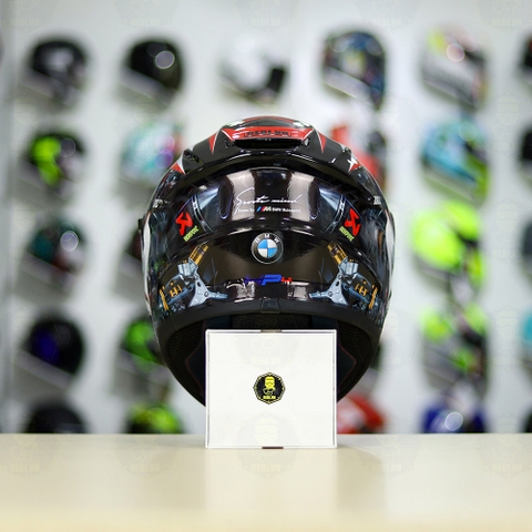 Mũ Fullface EGO E81 Đen Bóng + Dán Tem Decal BMW HP4 Đỏ FREESHIP