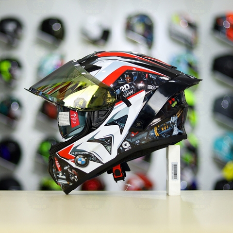 Full Combo Mũ EGO E81 Tem Decal BMW HP4 Đỏ FREESHIP