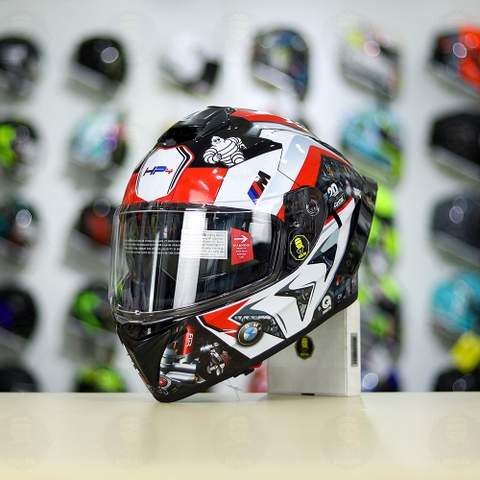 Full Combo Mũ EGO E81 Tem Decal BMW HP4 Đỏ FREESHIP