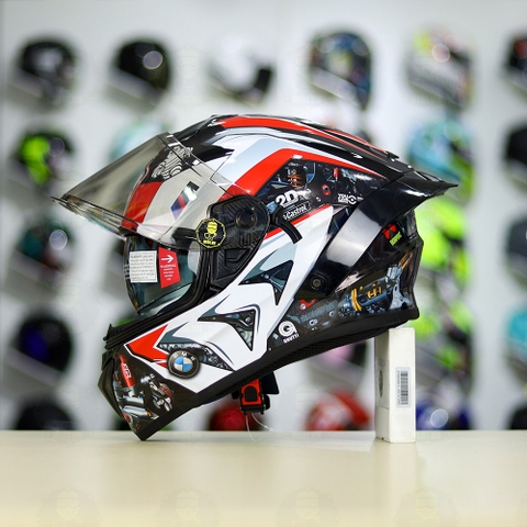 Full Combo Mũ EGO E81 Tem Decal BMW HP4 Đỏ FREESHIP