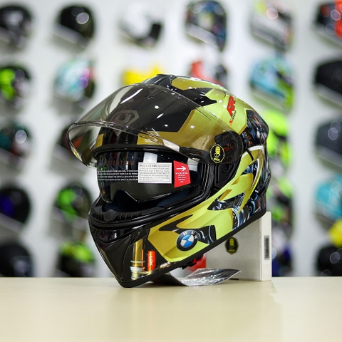 Mũ Fullface EGO E81 Đen Bóng + Dán Tem Decal BMW Vàng FREESHIP