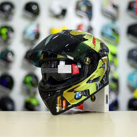 Mũ Fullface EGO E81 Đen Bóng + Dán Tem Decal BMW Vàng FREESHIP