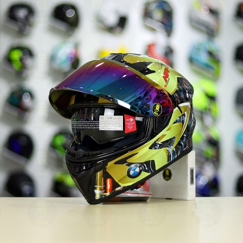 Mũ Fullface EGO E81 Đen Bóng + Dán Tem Decal BMW Vàng FREESHIP