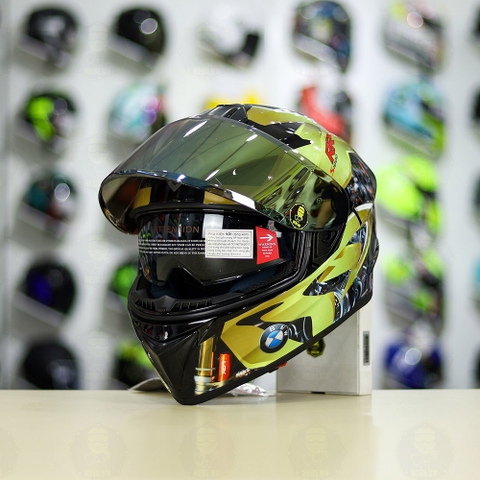 Mũ Fullface EGO E81 Đen Bóng + Dán Tem Decal BMW Vàng FREESHIP