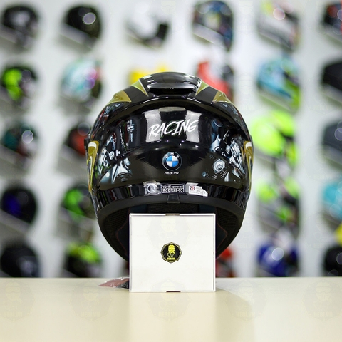 Mũ Fullface EGO E81 Đen Bóng + Dán Tem Decal BMW Vàng FREESHIP