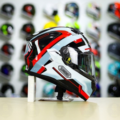Mũ Fullface EGO E81 Đen Bóng + Dán Tem Decal Shoei BRINK Xám Bạc Đỏ FREESHIP