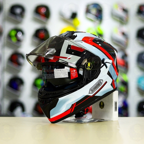 Mũ Fullface EGO E81 Đen Bóng + Dán Tem Decal Shoei BRINK Xám Bạc Đỏ FREESHIP