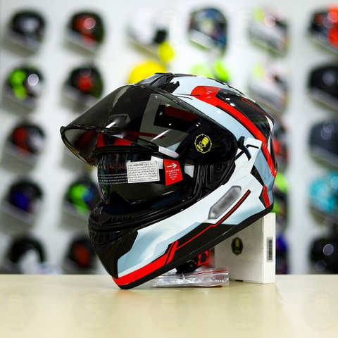 Mũ Fullface EGO E81 Đen Bóng + Dán Tem Decal Shoei BRINK Xám Bạc Đỏ FREESHIP