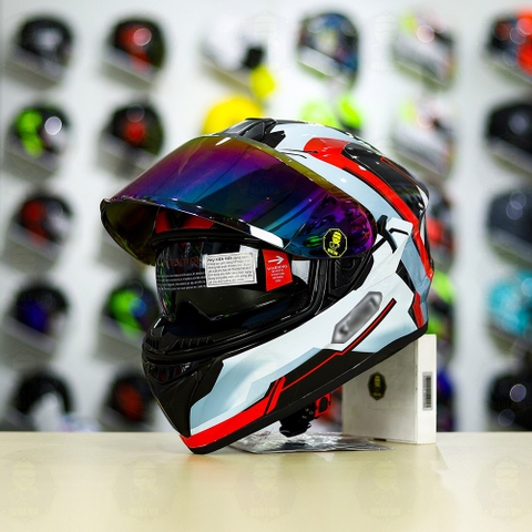 Mũ Fullface EGO E81 Đen Bóng + Dán Tem Decal Shoei BRINK Xám Bạc Đỏ FREESHIP