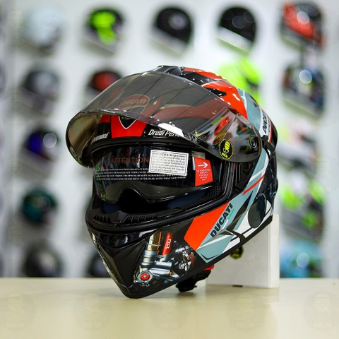 Mũ EGO E81 Đen Bóng + Dán Tem Decal DUCATI V2 FREESHIP