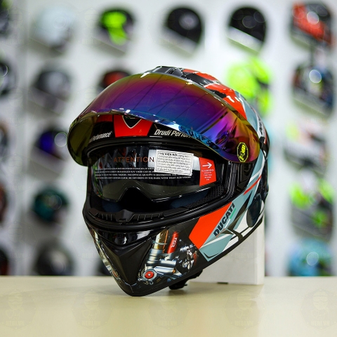 Mũ EGO E81 Đen Bóng + Dán Tem Decal DUCATI V2 FREESHIP