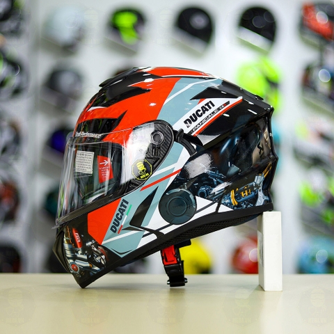 Mũ EGO E81 Đen Bóng + Dán Tem Decal DUCATI V2 FREESHIP