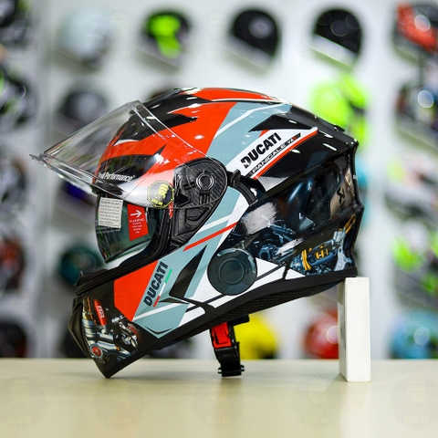 Mũ EGO E81 Đen Bóng + Dán Tem Decal DUCATI V2 FREESHIP