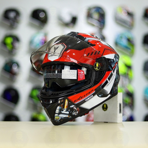 Mũ EGO E81 Đen Bóng + Dán Tem Decal Yamaha EXCITER Đen Đỏ FREESHIP