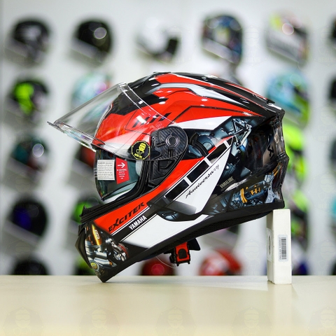 Mũ EGO E81 Đen Bóng + Dán Tem Decal Yamaha EXCITER Đen Đỏ FREESHIP