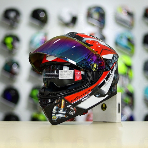 Mũ EGO E81 Đen Bóng + Dán Tem Decal Yamaha EXCITER Đen Đỏ FREESHIP