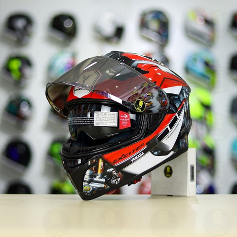 Mũ EGO E81 Đen Bóng + Dán Tem Decal Yamaha EXCITER Đen Đỏ FREESHIP