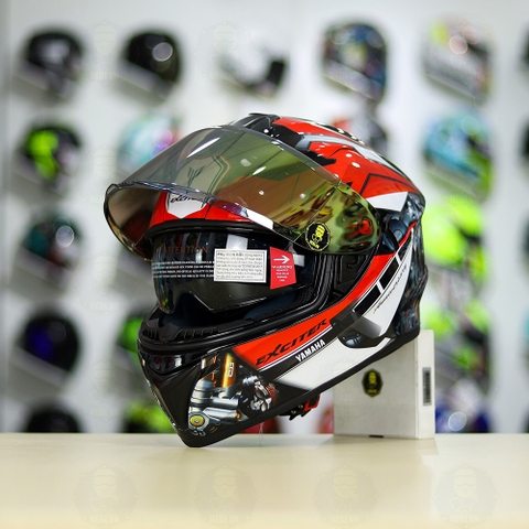 Mũ EGO E81 Đen Bóng + Dán Tem Decal Yamaha EXCITER Đen Đỏ FREESHIP