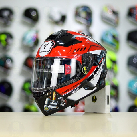 Mũ EGO E81 Đen Bóng + Dán Tem Decal Yamaha EXCITER Đen Đỏ FREESHIP