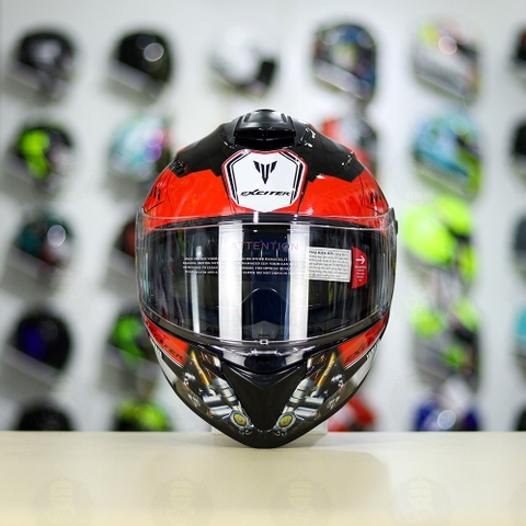 Mũ EGO E81 Đen Bóng + Dán Tem Decal Yamaha EXCITER Đen Đỏ FREESHIP