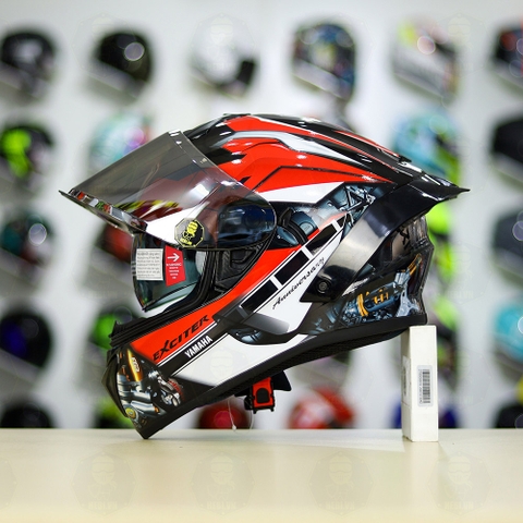 Full Combo Mũ EGO E81 Tem Decal Yamaha EXCITER Đen Đỏ FREESHIP