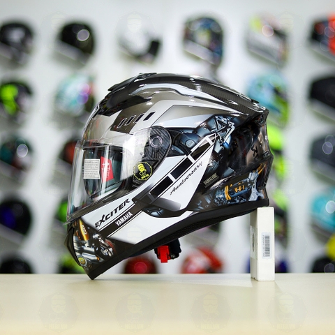 Mũ EGO E81 Đen Bóng + Dán Tem Decal Yamaha EXCITER Xám FREESHIP